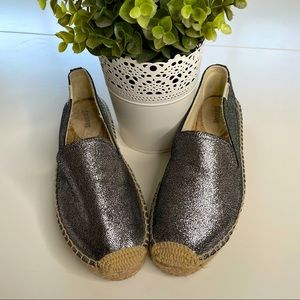 Soludos Silver Metallic Leather Espadrilles